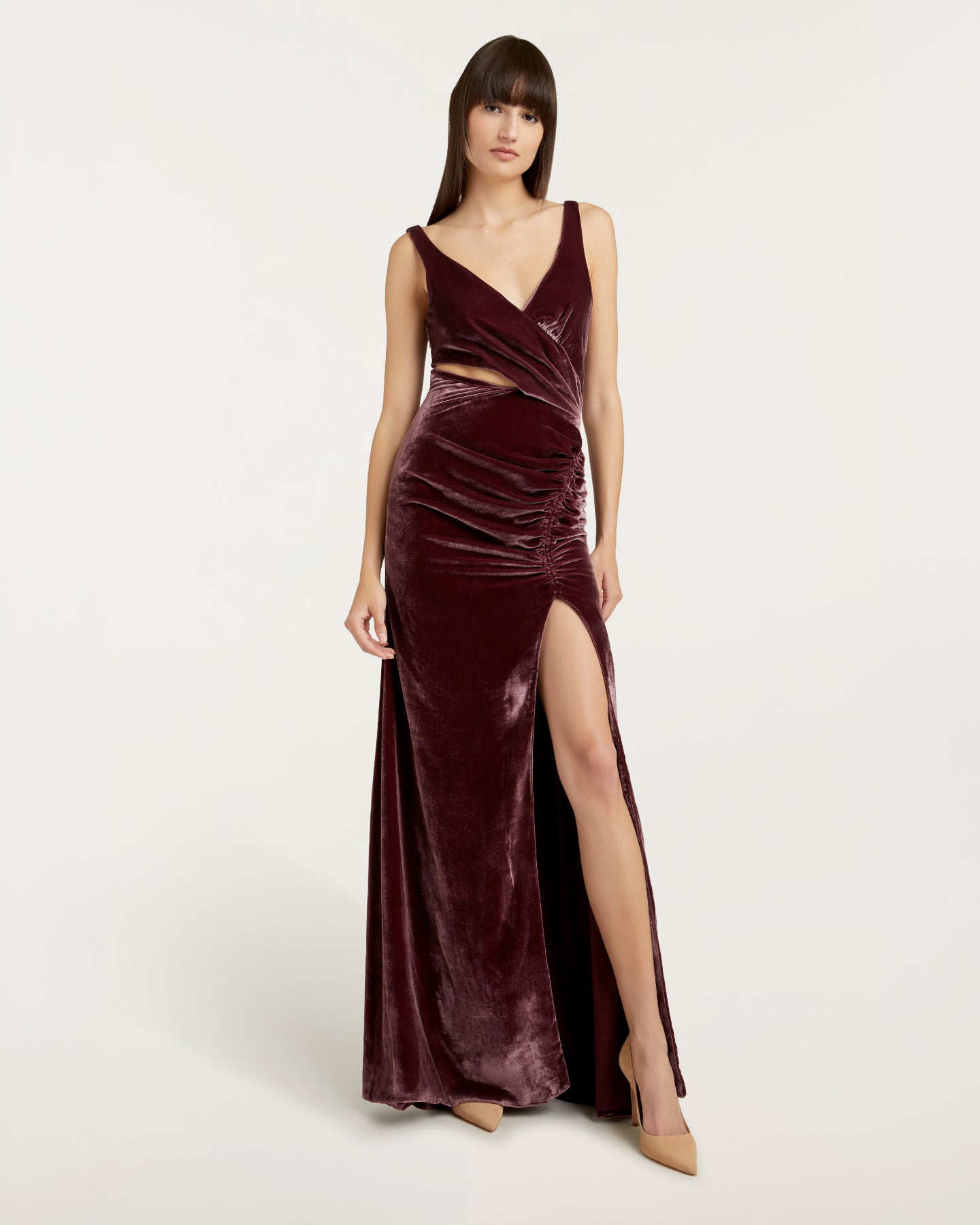 cinq a sept burgundy dress Genevive Gown La Femme Long Prom Color:Deep Oxblood NFR Maxi dress they strive to find