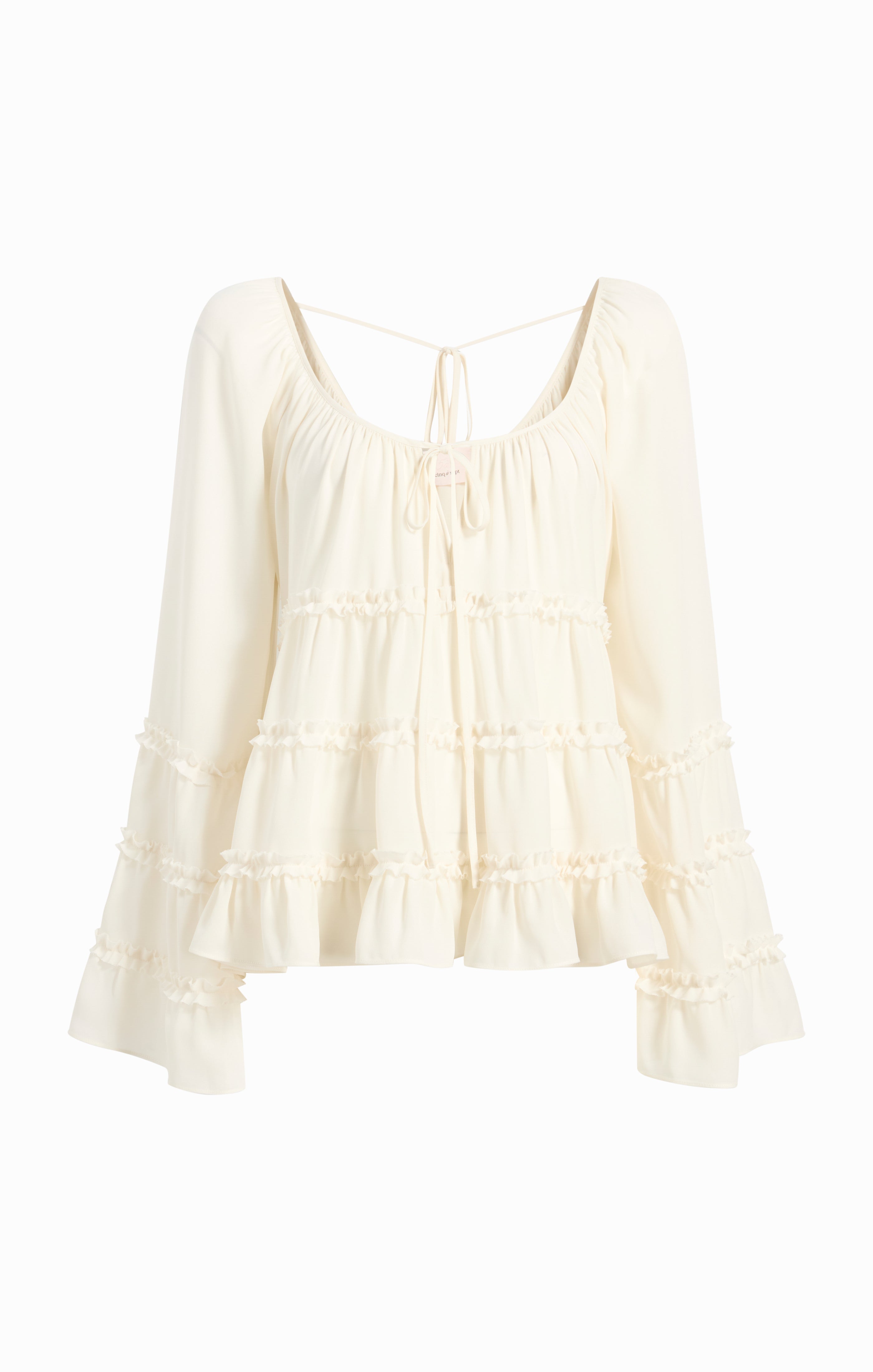 売れ筋商品|||ニューヨークコレクション カットソー トップス レディース Women's Bell Sleeve Blouse Ivory Tropical Left Womens Long Sleeve Shirts Fall Crew Neck Lace Top Business