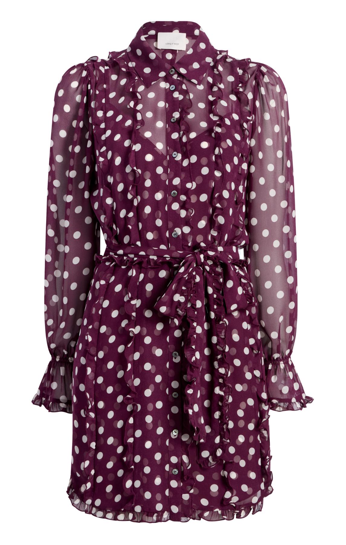 Cinq à Sept Women's Estelle Camille Polka Dot Shirtdress - Deep Plum Limestone