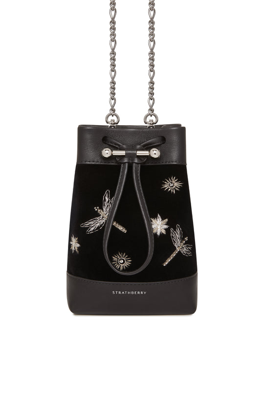 Strathberry Osette Midi Embroidered Velvet Pouch