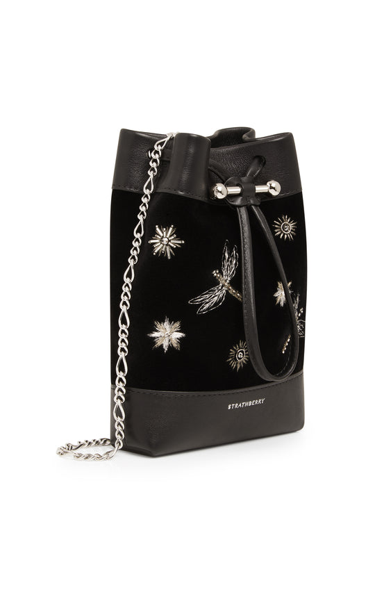 Strathberry Osette Midi Embroidered Velvet Pouch