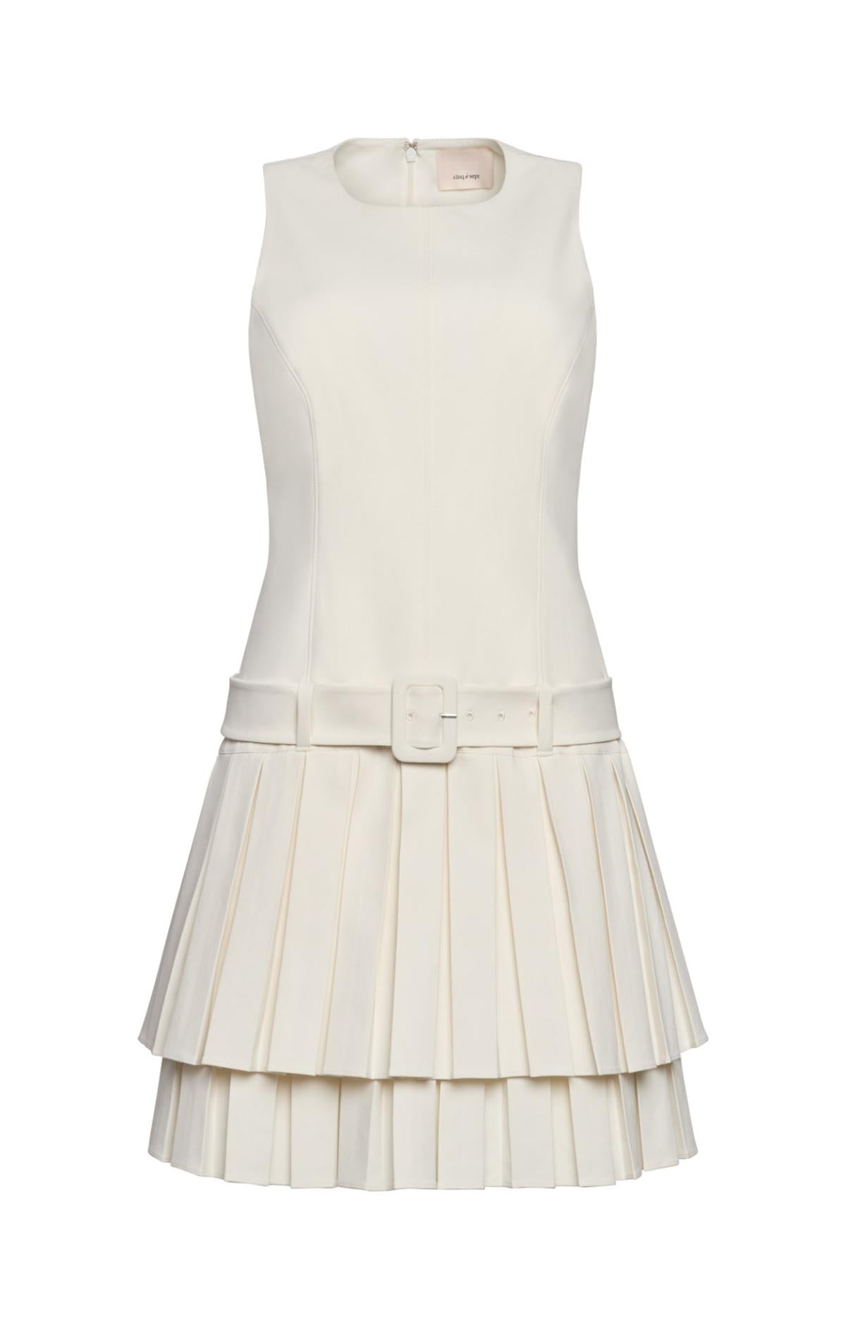 white drop waist pleated dress Paris Midi Dress