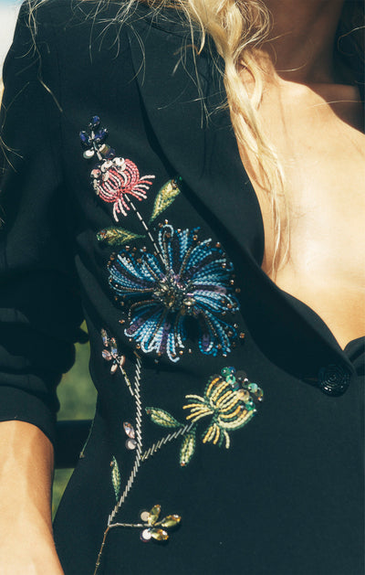 Floral Mixed Media Scrunched Cheyenne Blazer