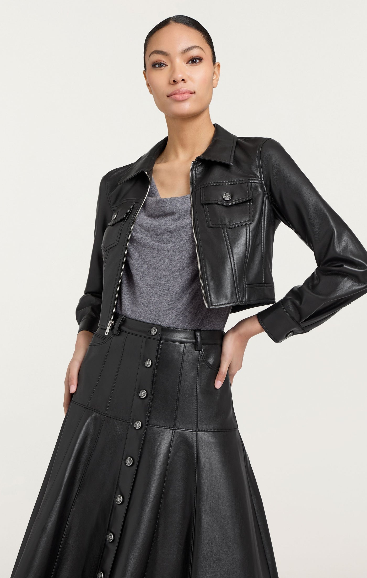 TEDDY BEAR FAUX LEATHER JACKET - Black – MALVI PARIS