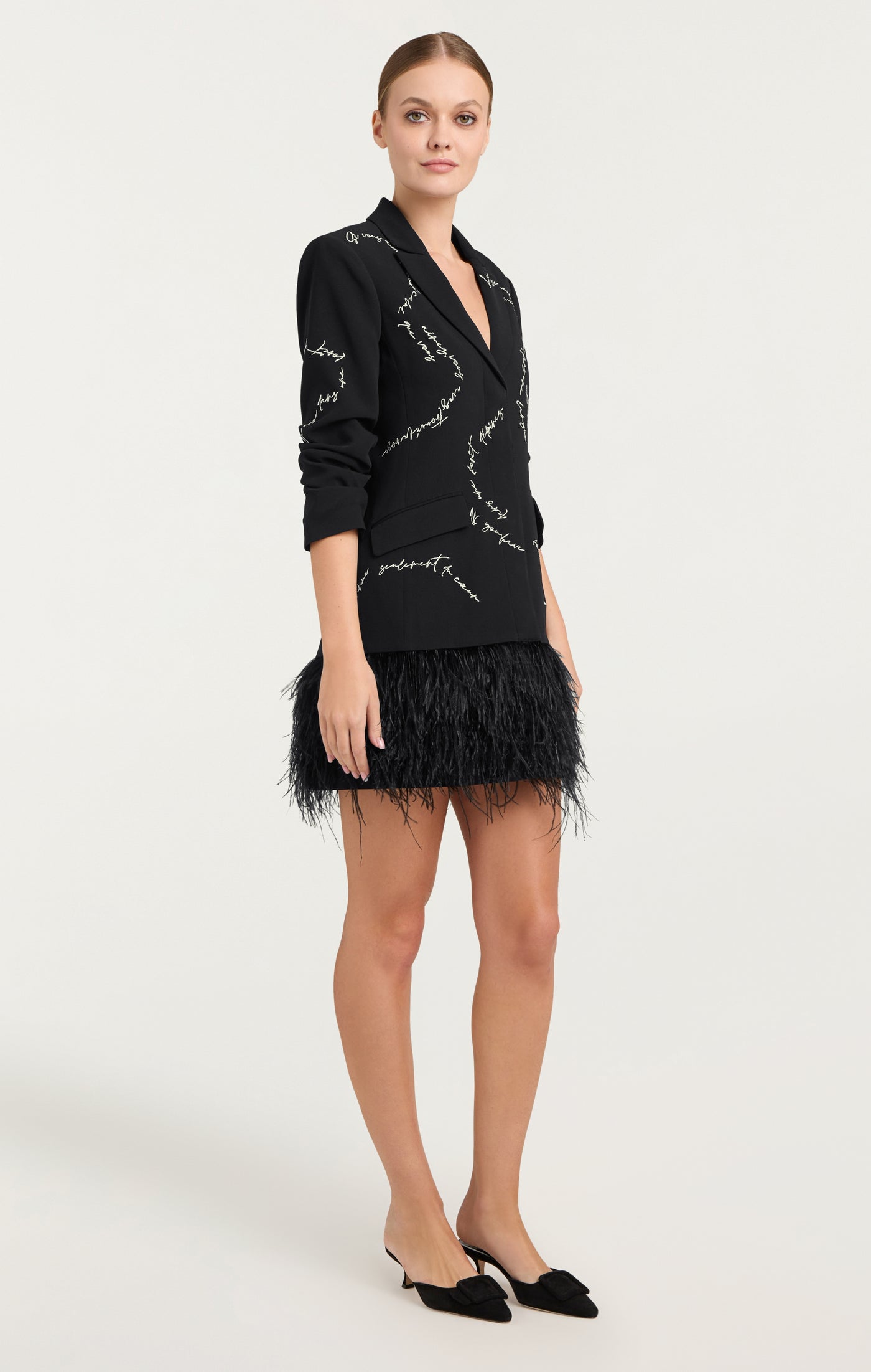 Feather And Script Embellished Joel Dress