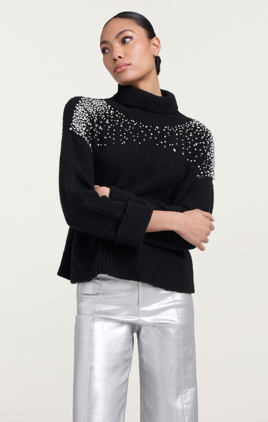 Rhinestone Crackle Embellished Alani Turtleneck