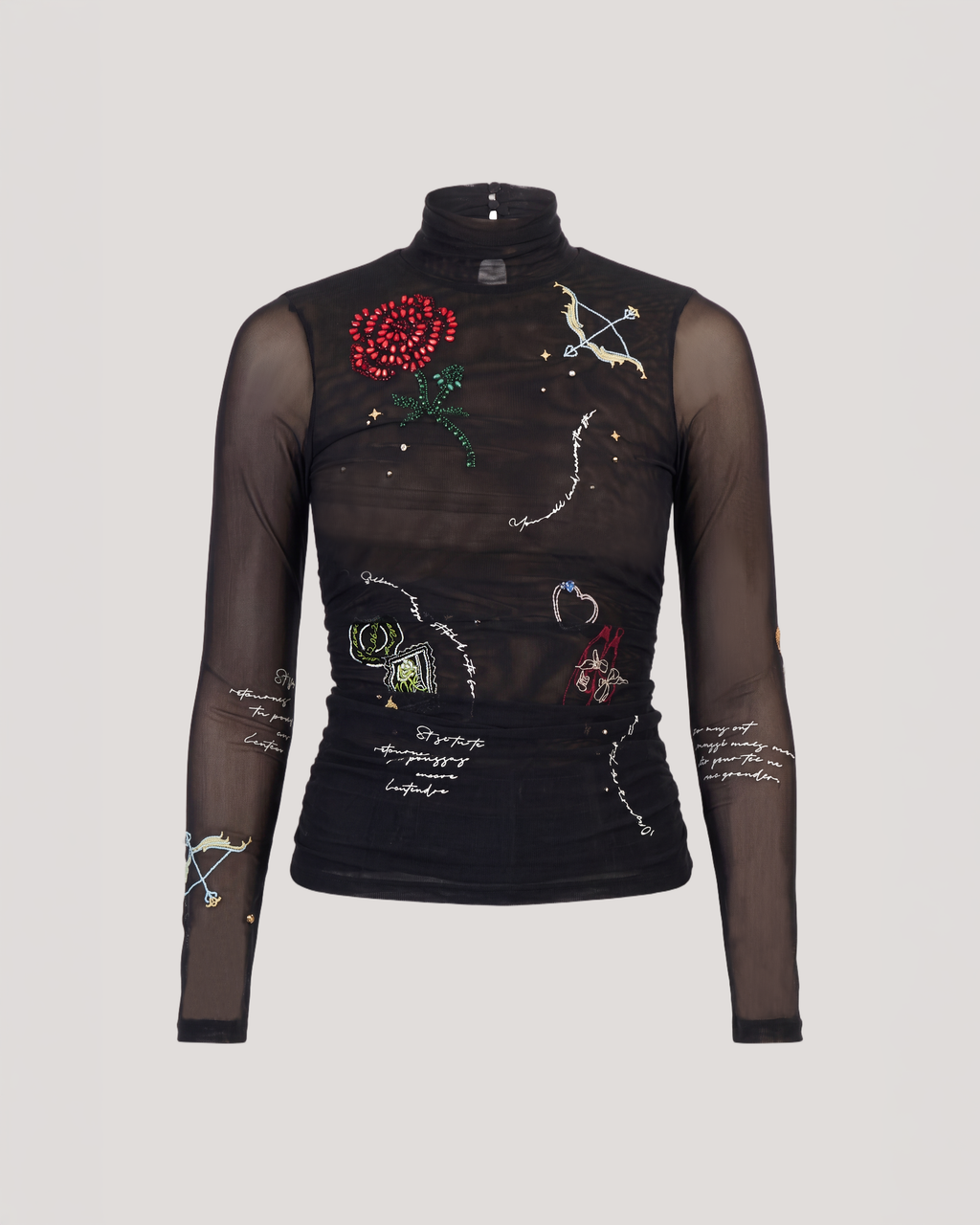 Starry Scribbles Shirred Mesh Turtleneck