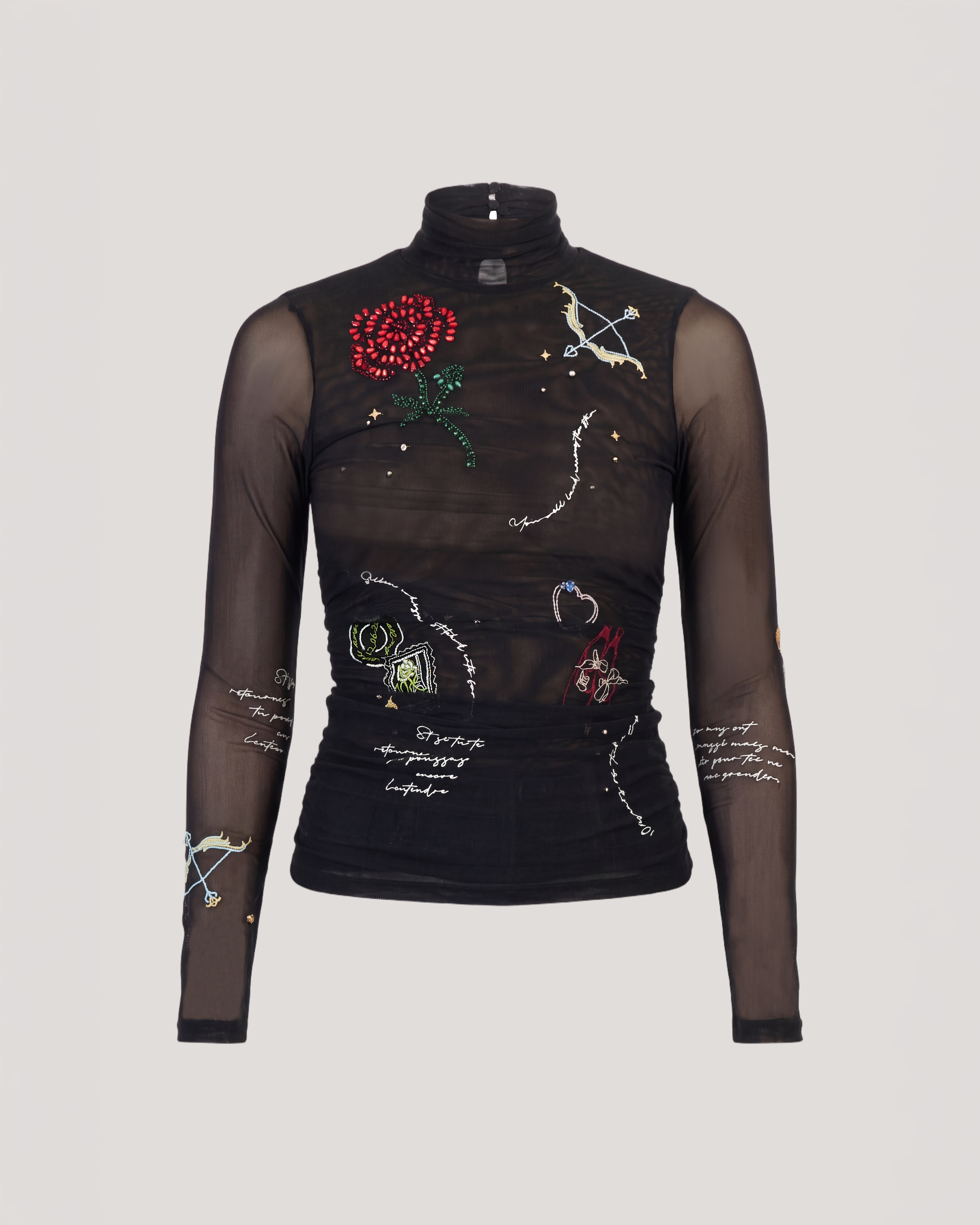 Starry Scribbles Shirred Mesh Turtleneck