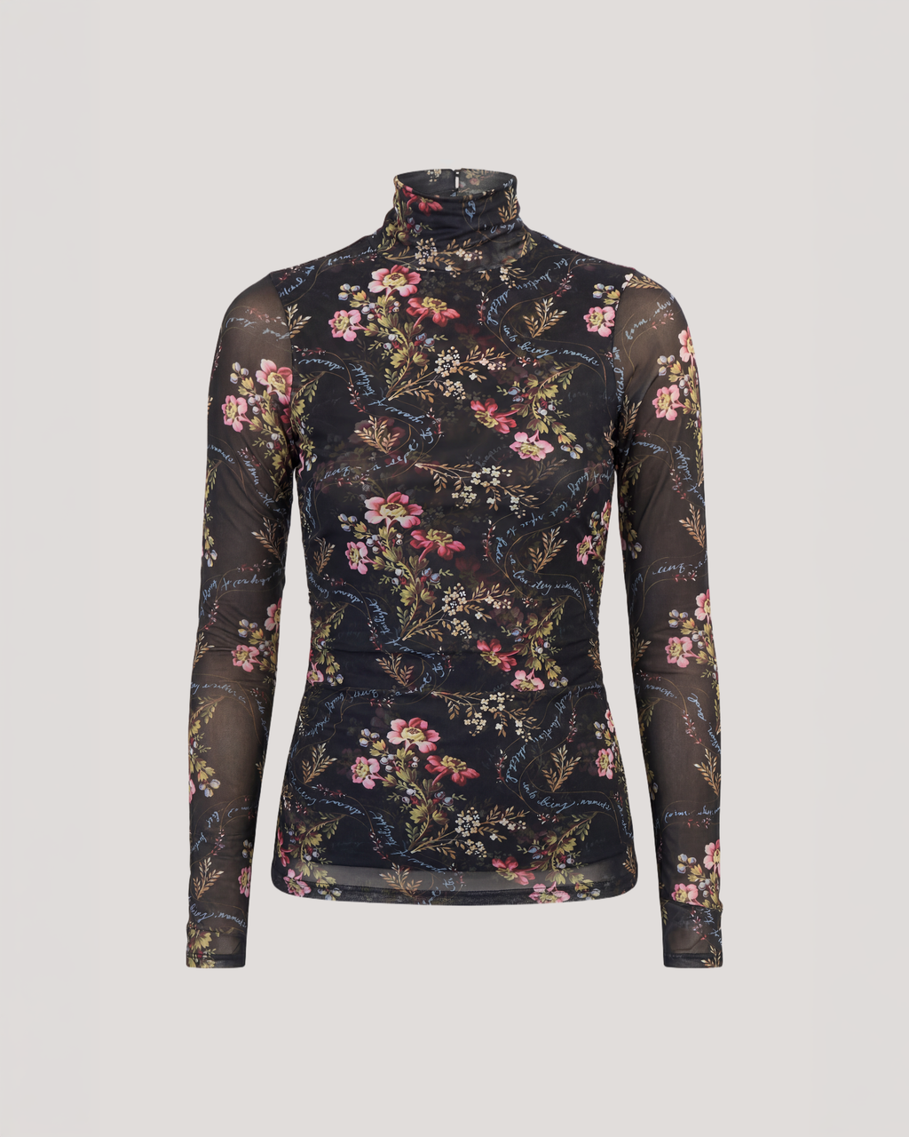 Love Letter Floral Shirred Mesh Turtleneck