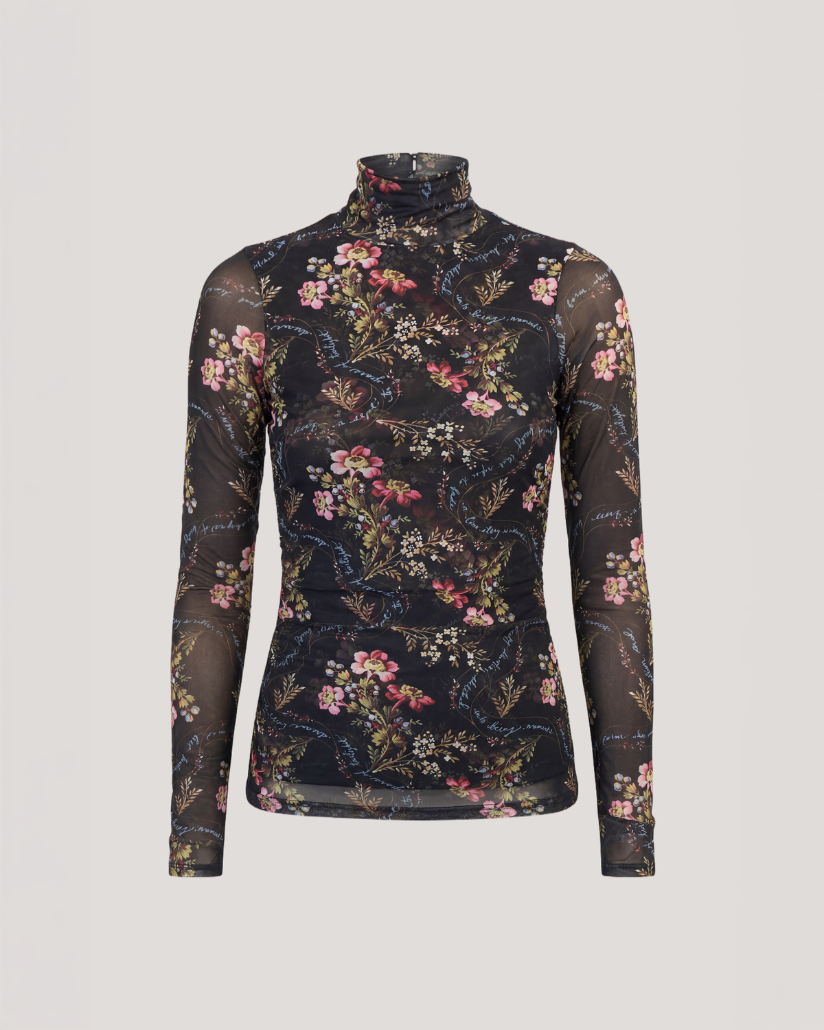 Love Letter Floral Shirred Mesh Turtleneck