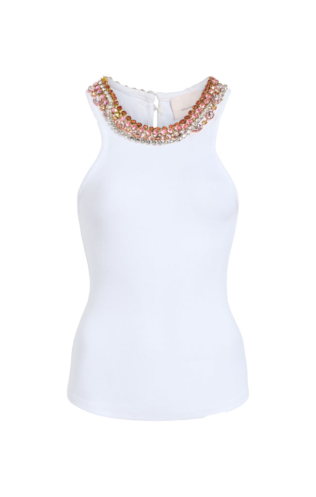 Cinq à Sept Lizzie Rhinestone Tank - White Multi