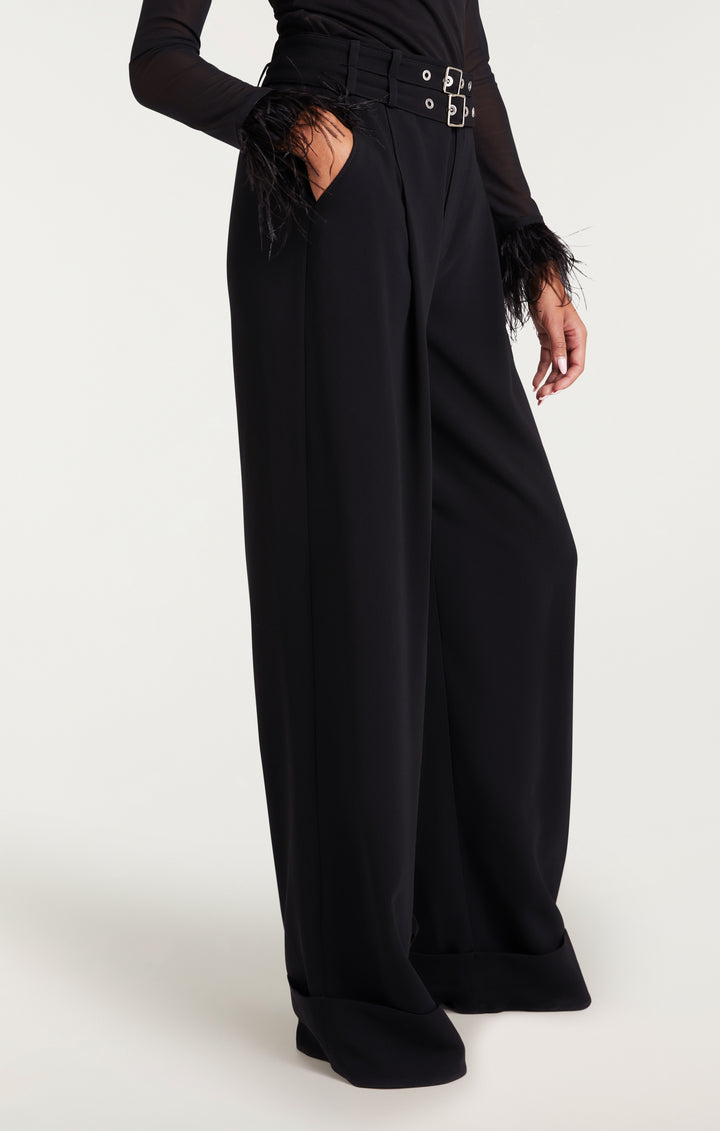 Tシャツ・カットソー Side fix tutu semi wide pants black THE LOW-WAIST WIDE LEG PANT in BLACK ORGANIC GAUZE – Lisa