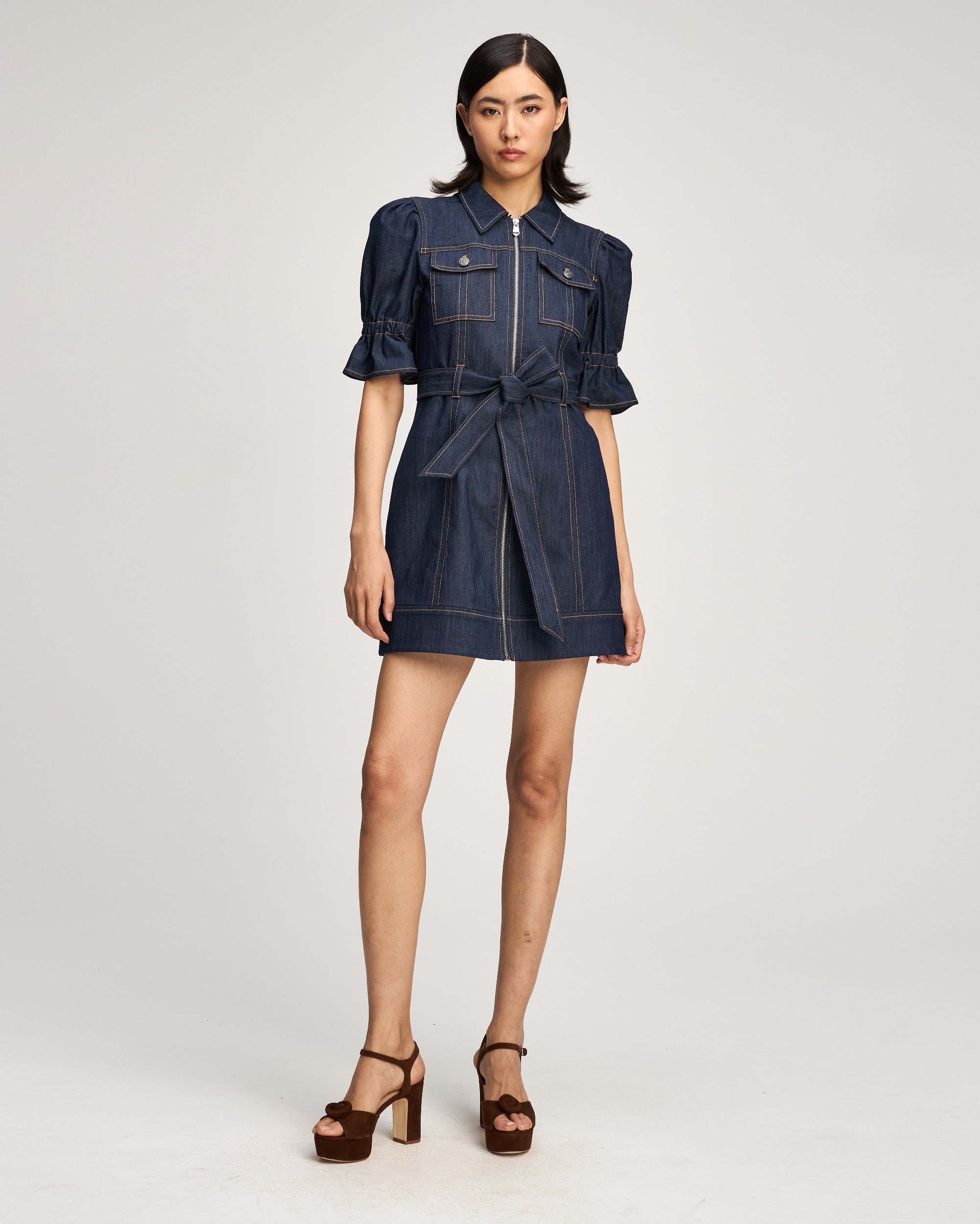 cinq a sept denim dress Karter | Blue | Size 10 neckline and a pleated bottom that moves elegantly with every step. Cinq Sept Women's Denim