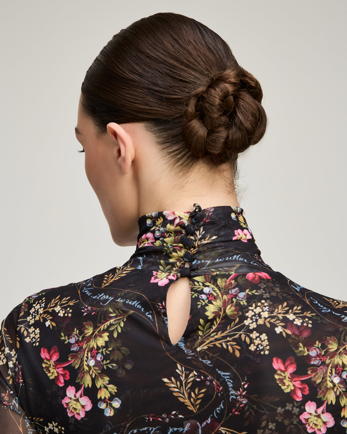 Love Letter Floral Shirred Mesh Turtleneck