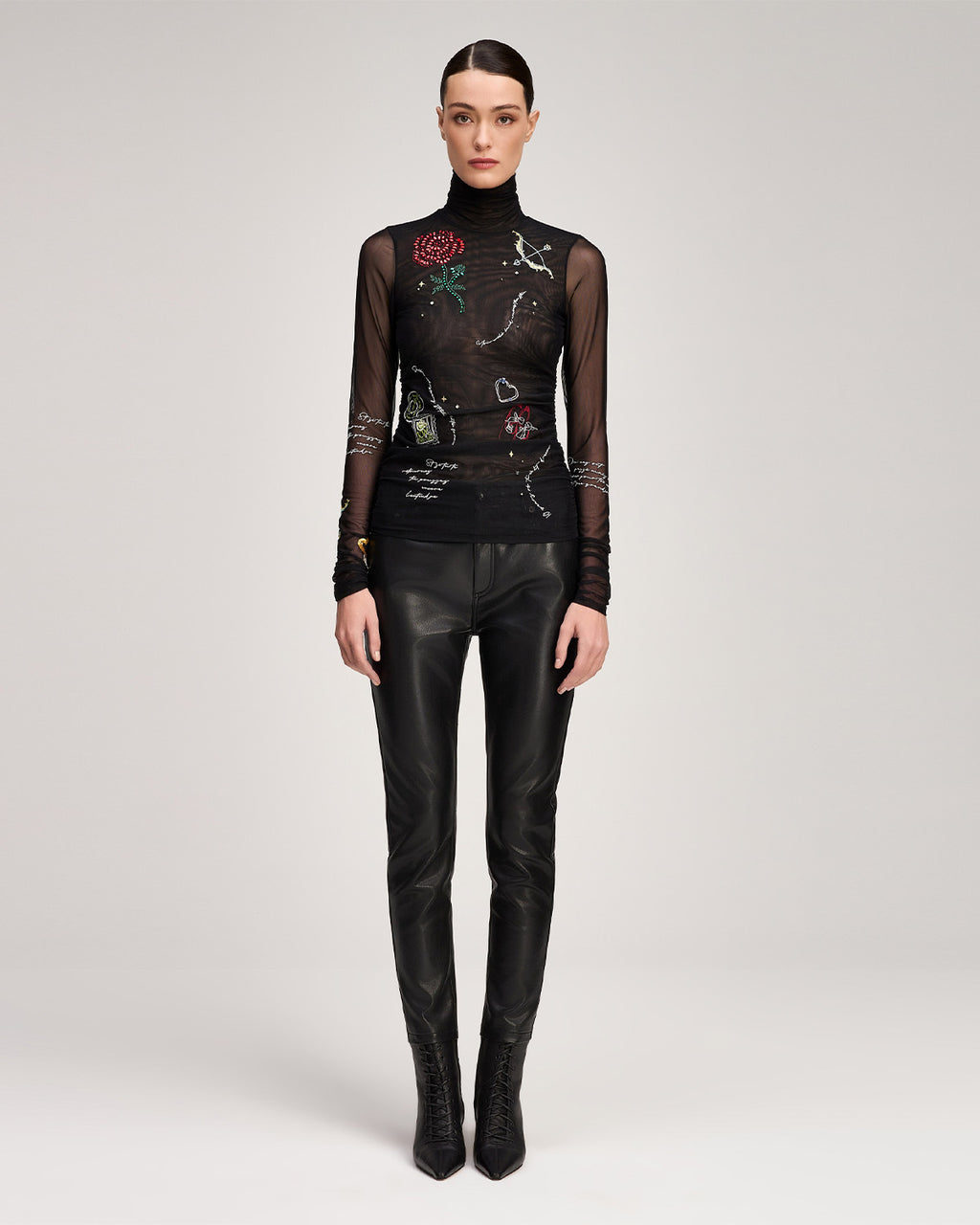 Starry Scribbles Shirred Mesh Turtleneck