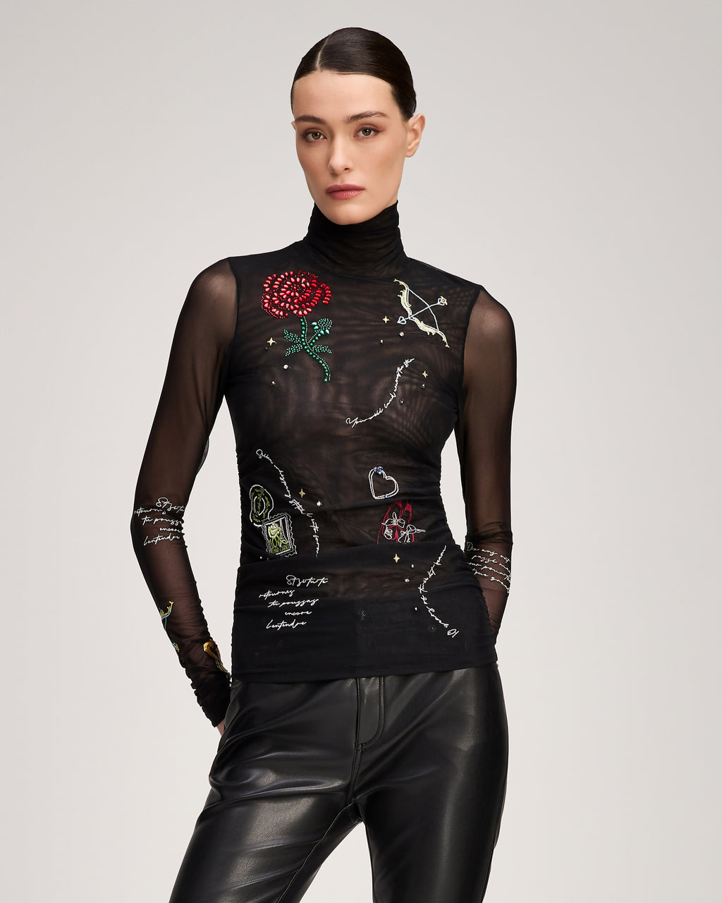 Starry Scribbles Shirred Mesh Turtleneck