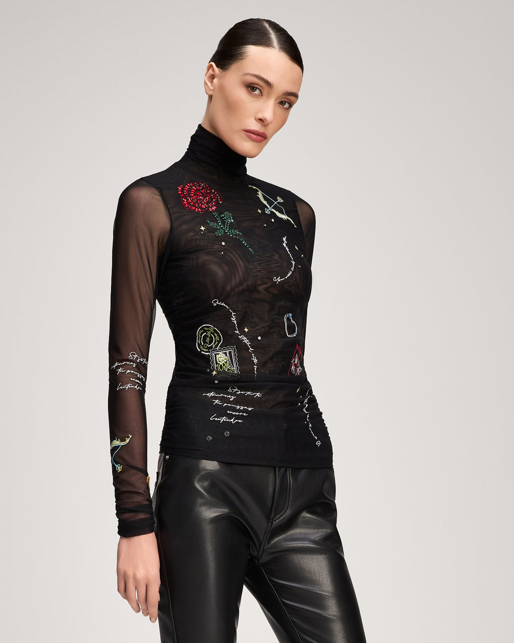 Starry Scribbles Shirred Mesh Turtleneck