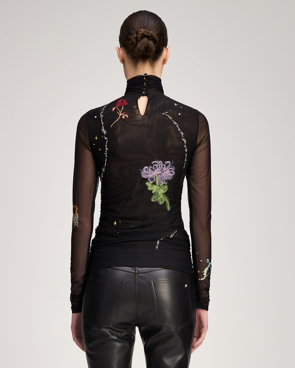 Starry Scribbles Shirred Mesh Turtleneck