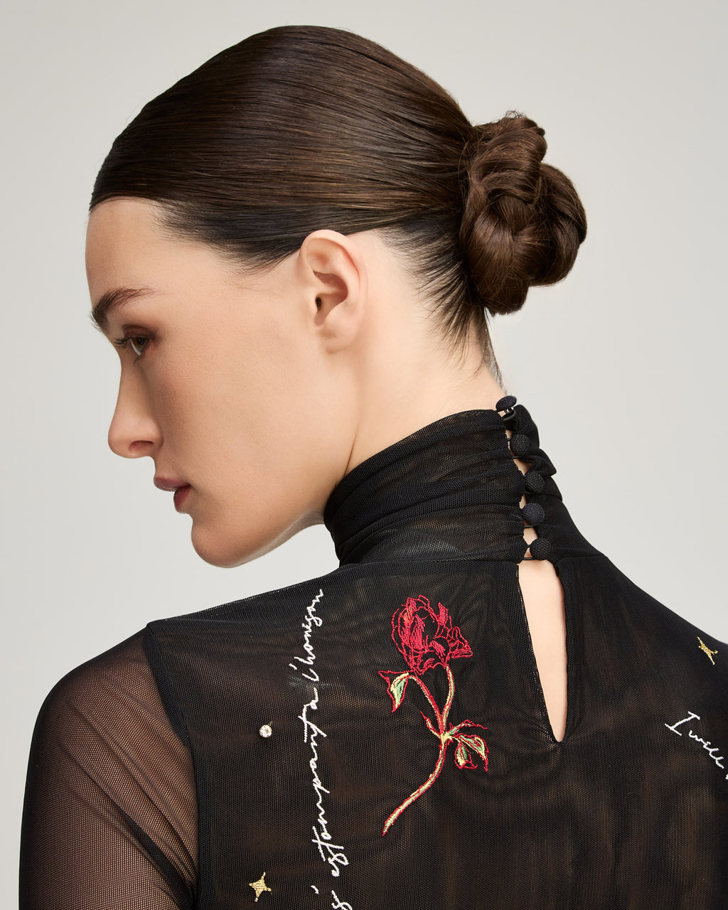 Starry Scribbles Shirred Mesh Turtleneck