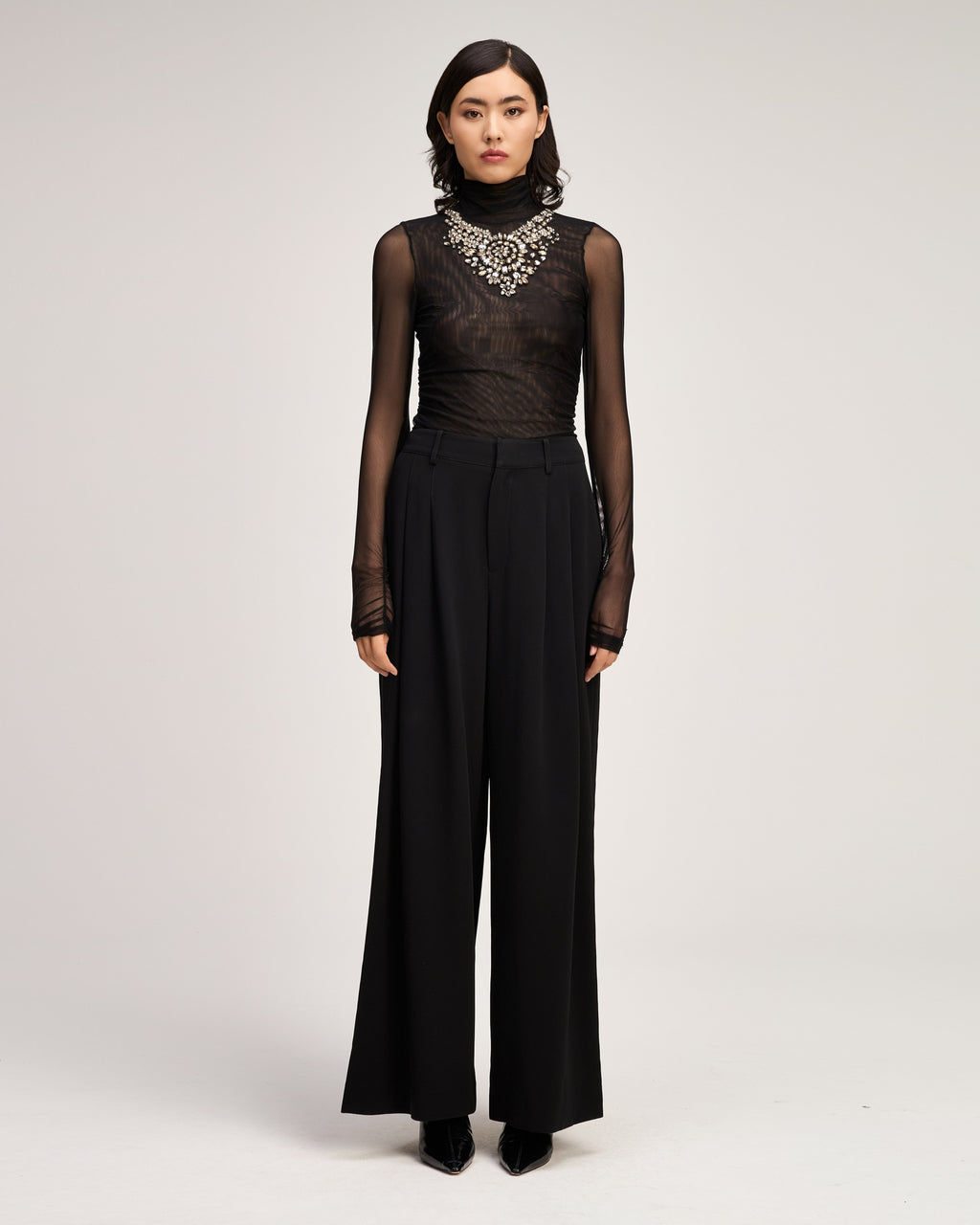 Necklace Shirred Mesh Turtleneck