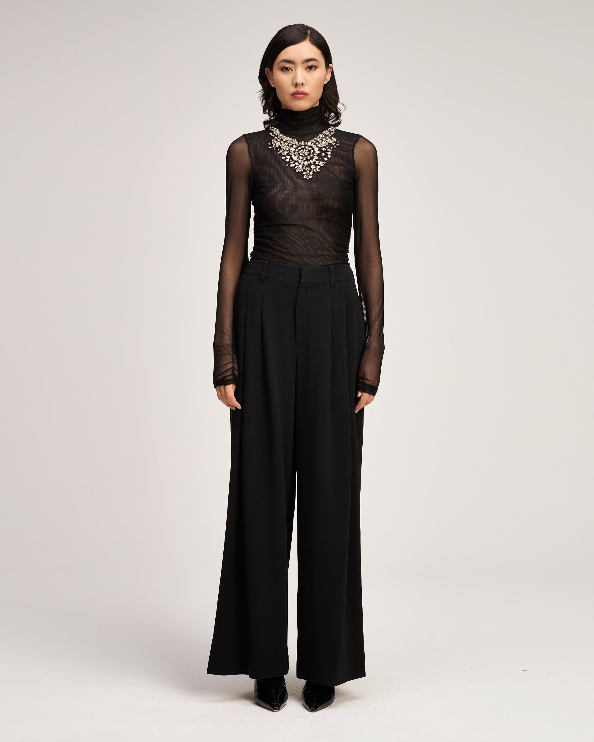 Necklace Shirred Mesh Turtleneck