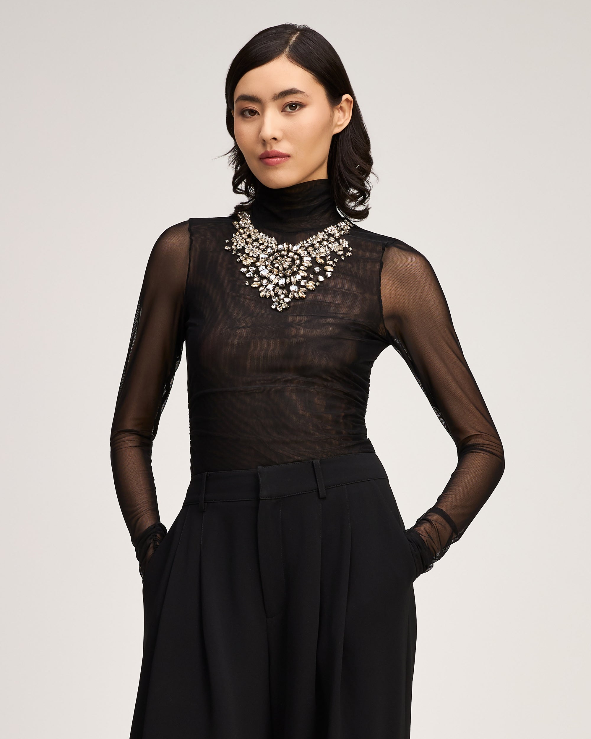 Necklace Shirred Mesh Turtleneck