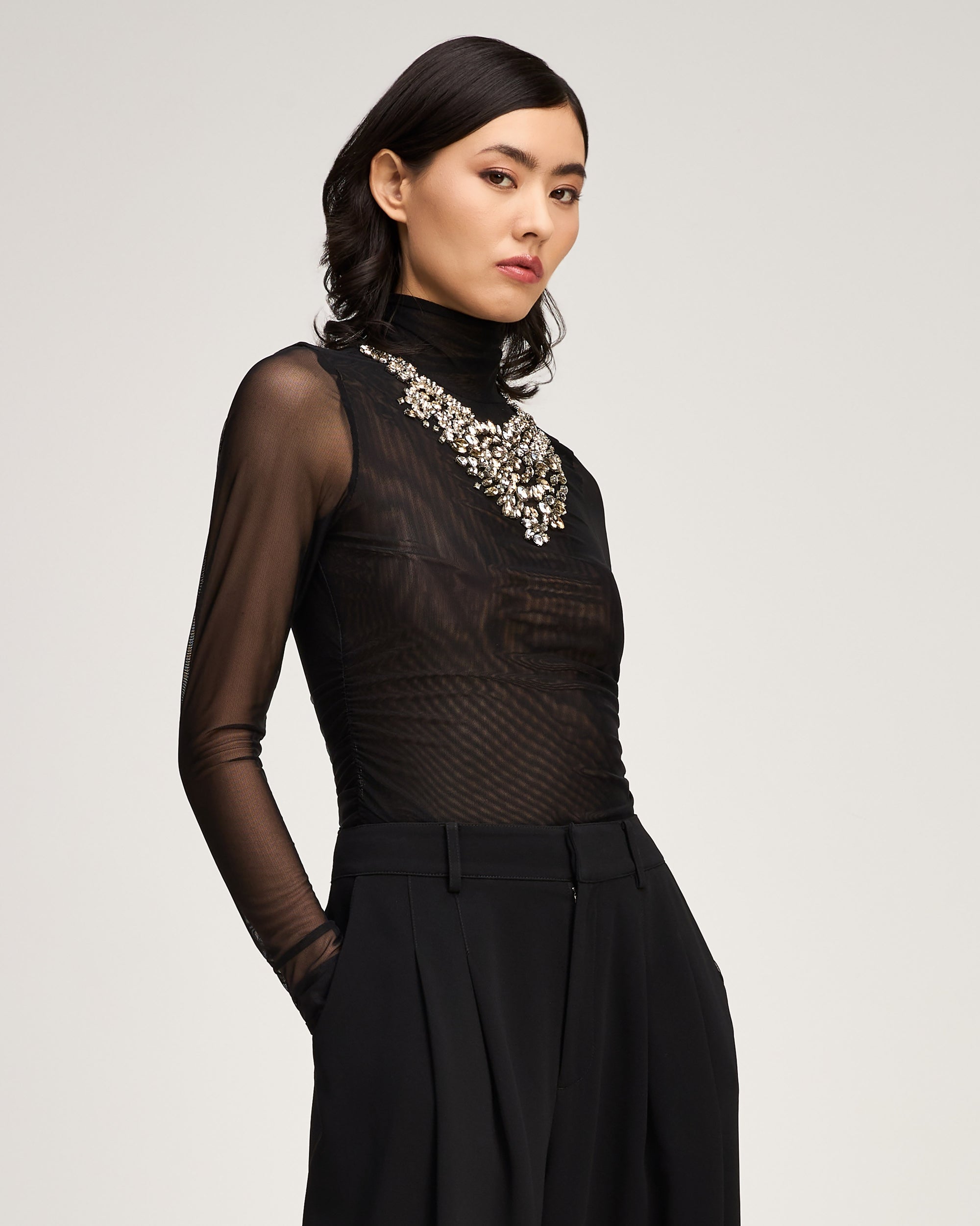 Necklace Shirred Mesh Turtleneck