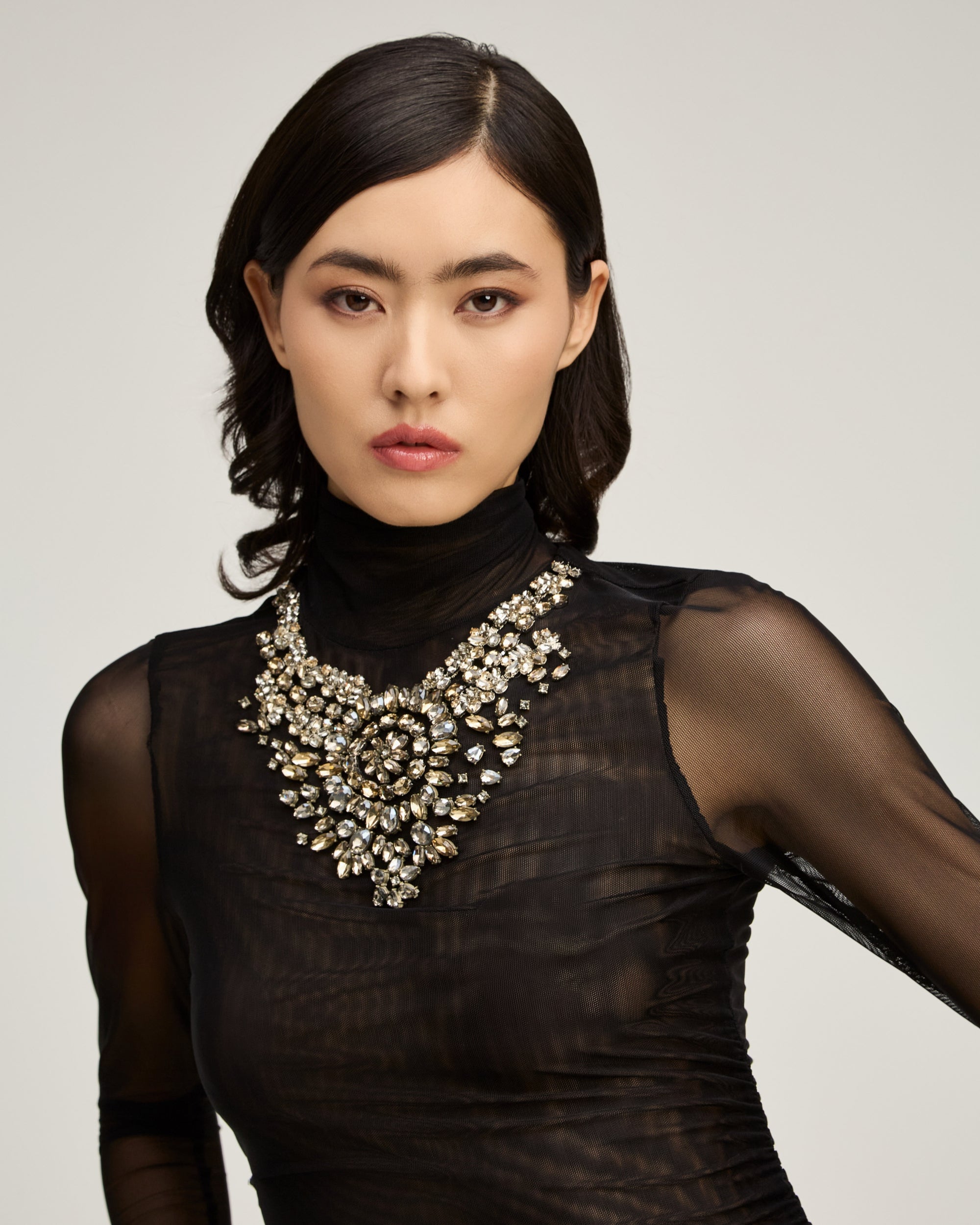 Necklace Shirred Mesh Turtleneck