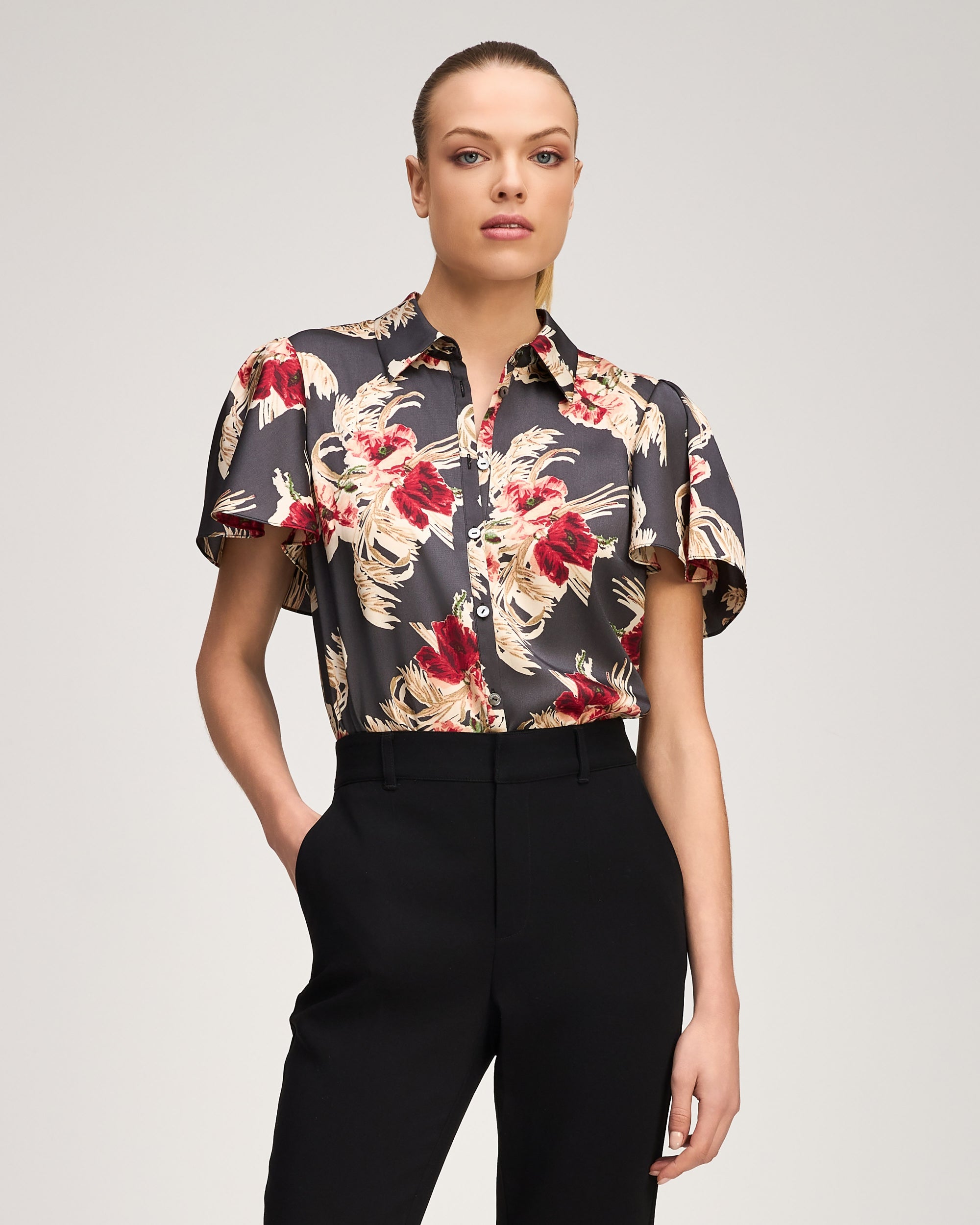 Wilted Poppy Flutter Sleeve Fiona Top