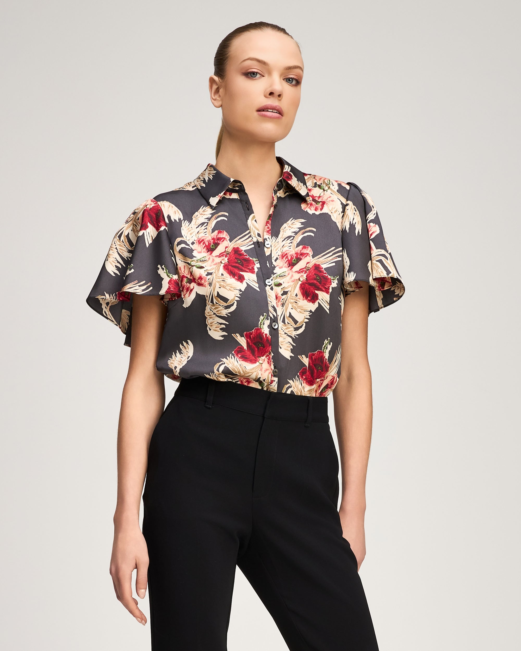 Wilted Poppy Flutter Sleeve Fiona Top