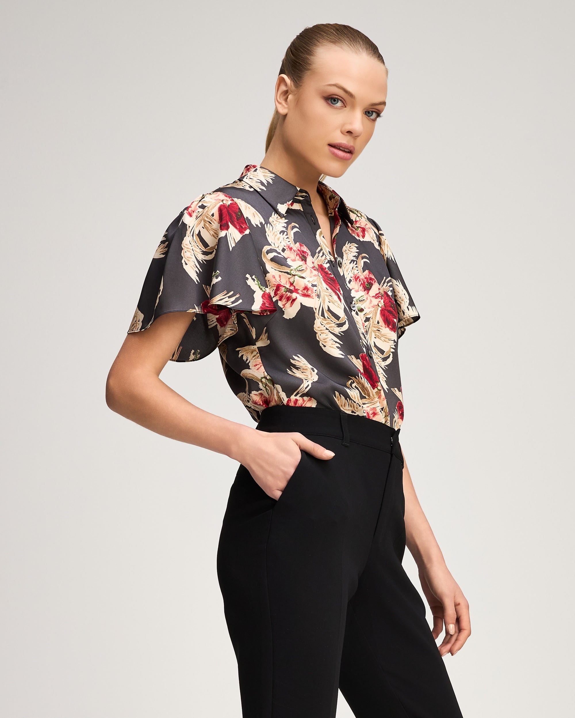 Wilted Poppy Flutter Sleeve Fiona Top