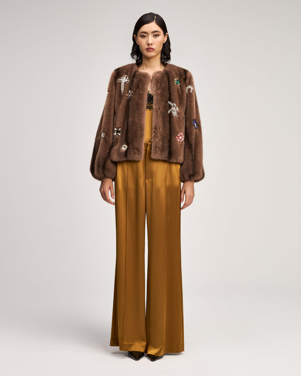 Jewel Clusters Faux Mink Benson Coat