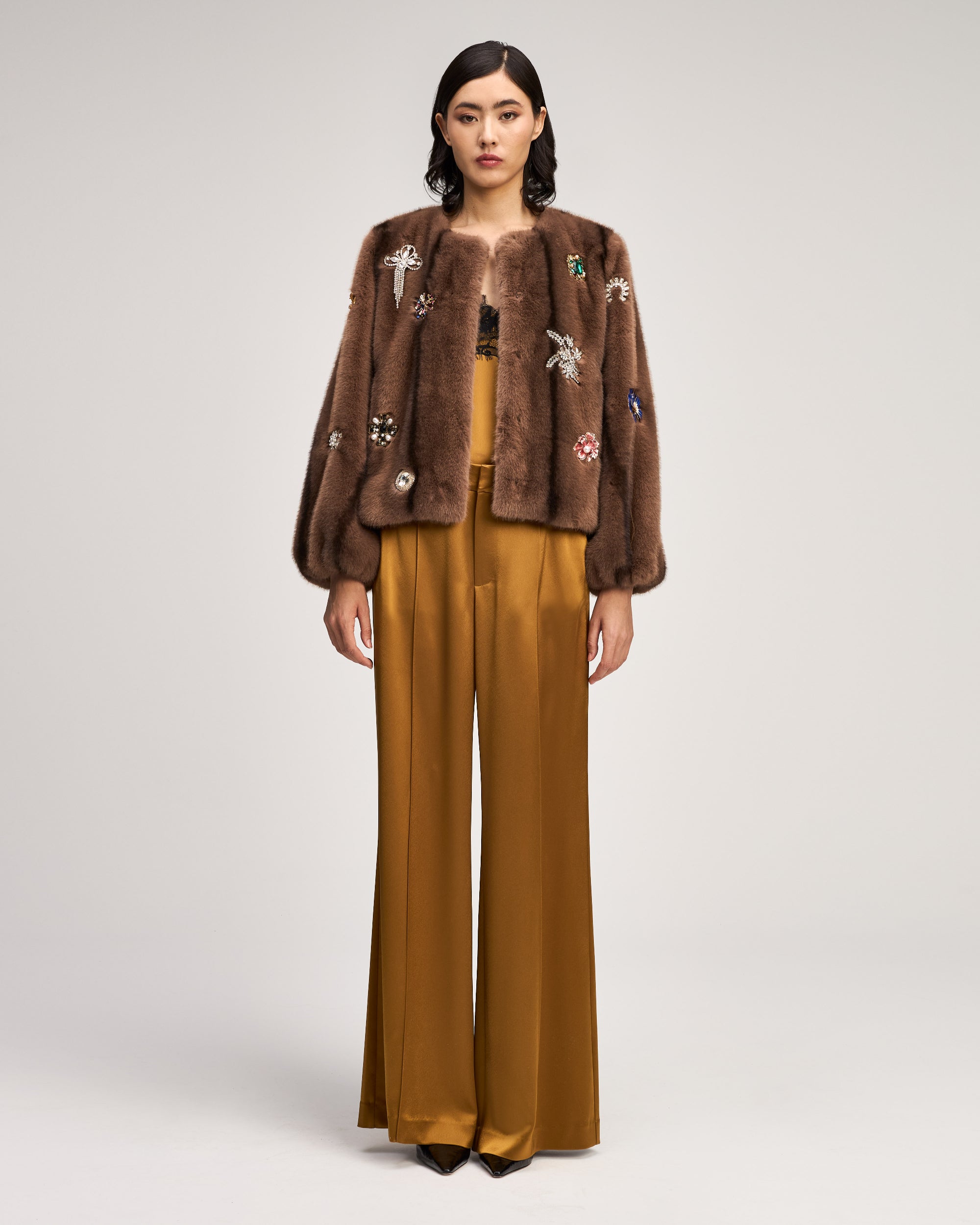 Jewel Clusters Faux Mink Benson Coat
