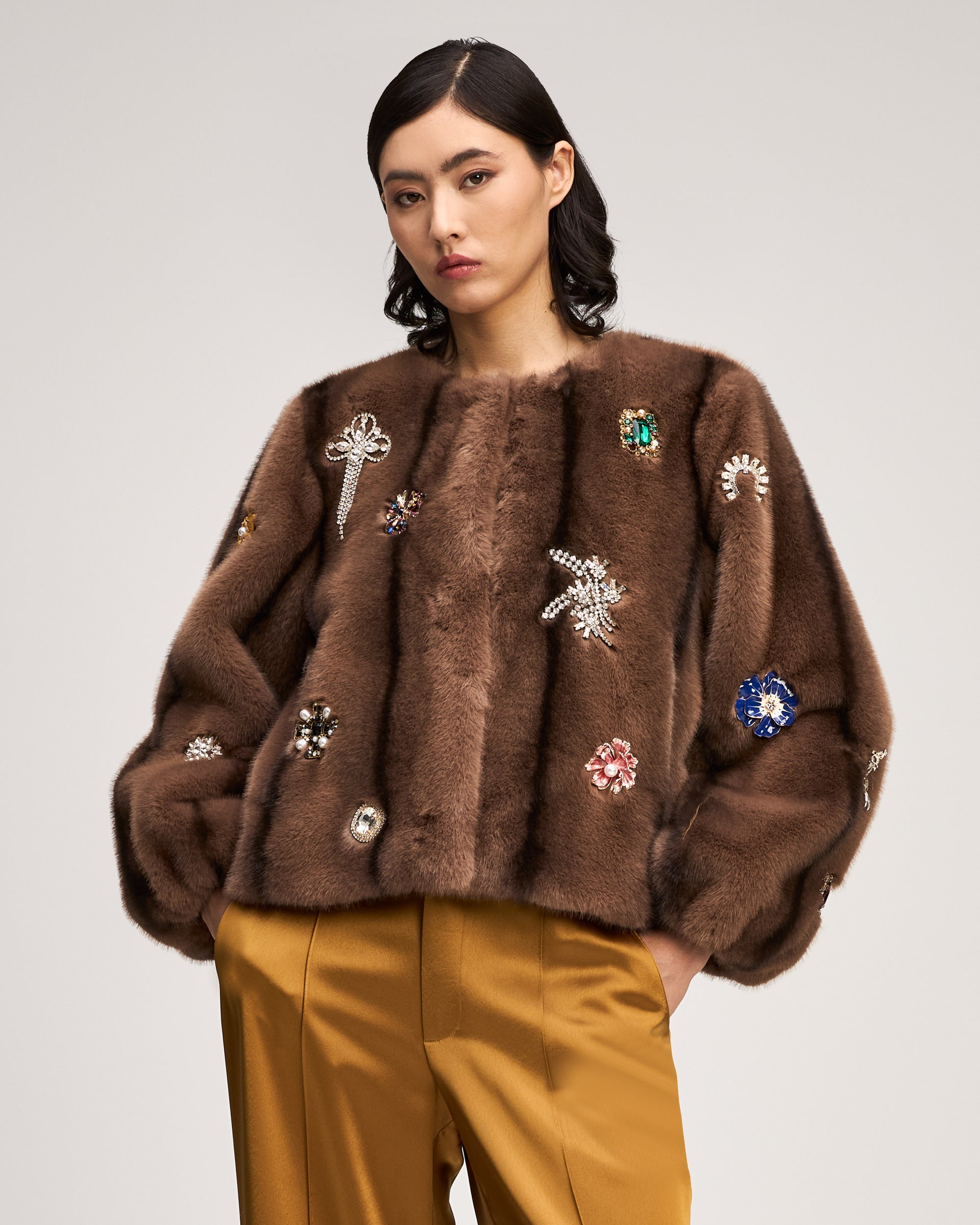 Jewel Clusters Faux Mink Benson Coat