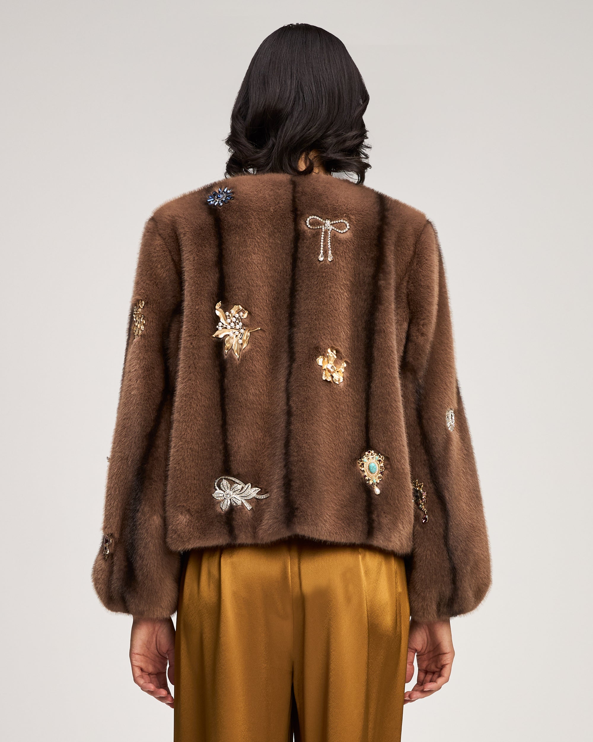 Jewel Clusters Faux Mink Benson Coat