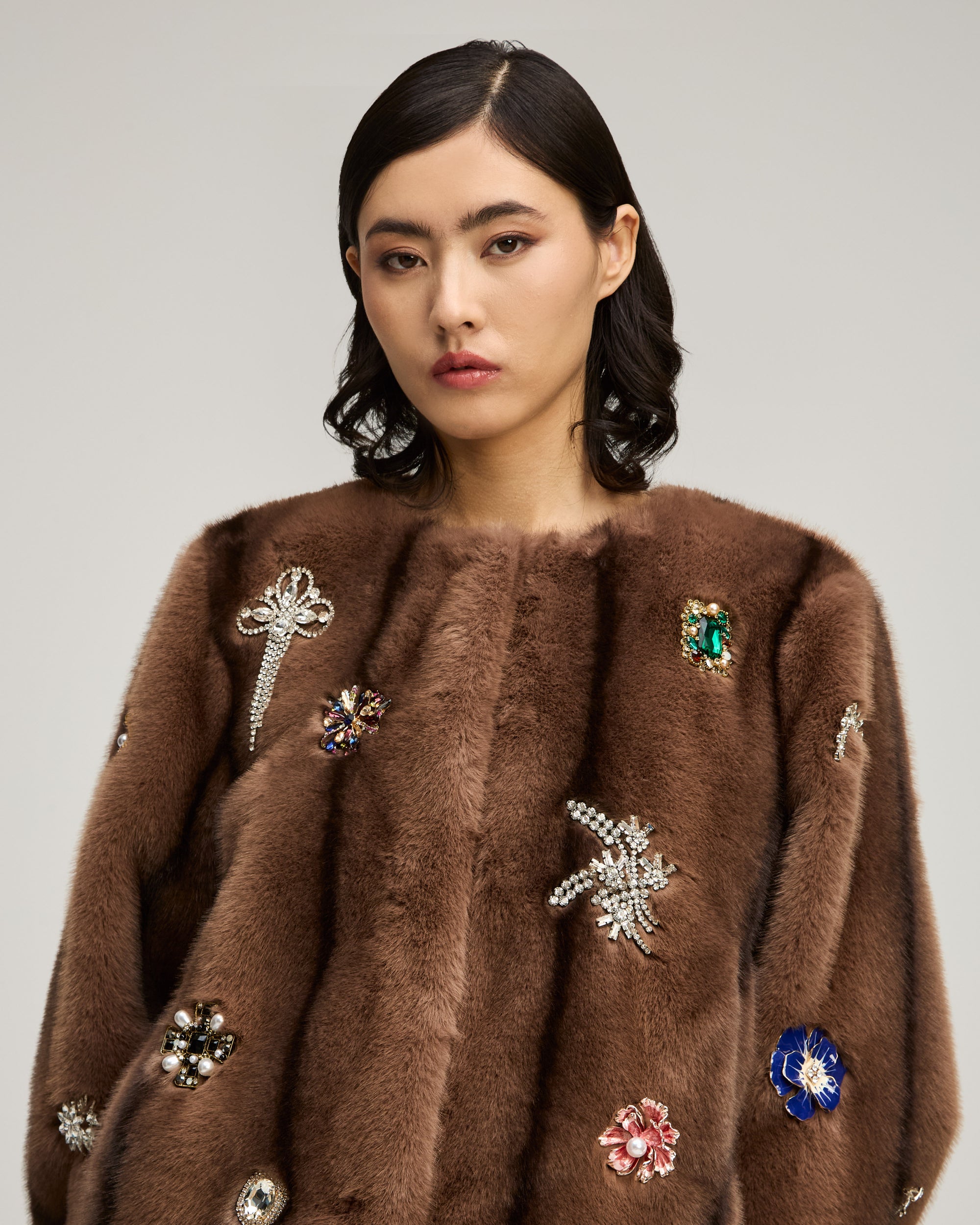 Jewel Clusters Faux Mink Benson Coat