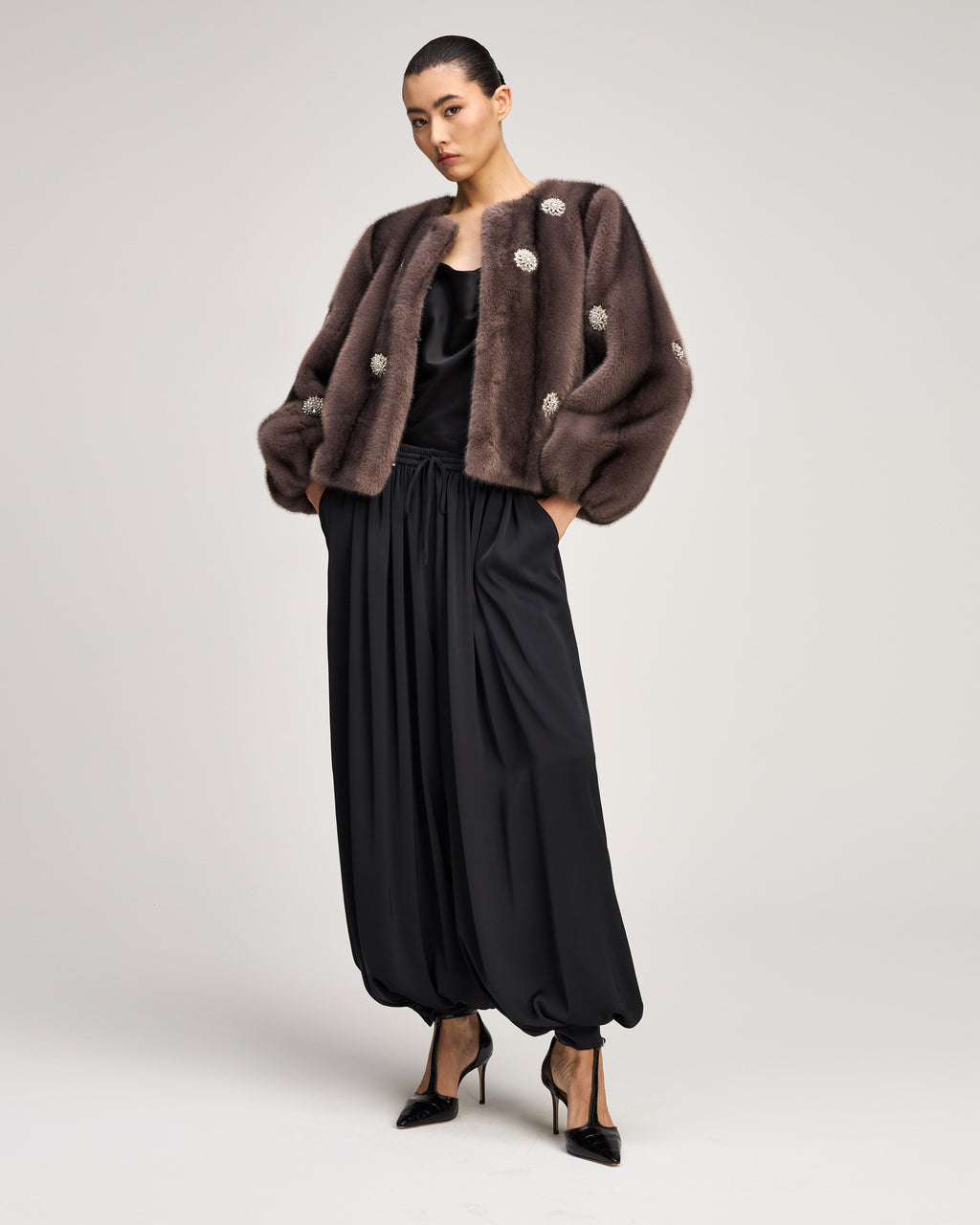 Rhinestone Dahlia Faux Mink Benson Coat