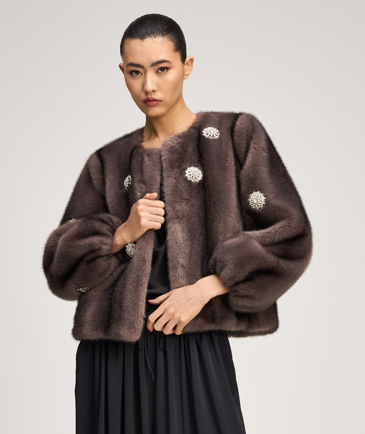 Rhinestone Dahlia Faux Mink Benson Coat