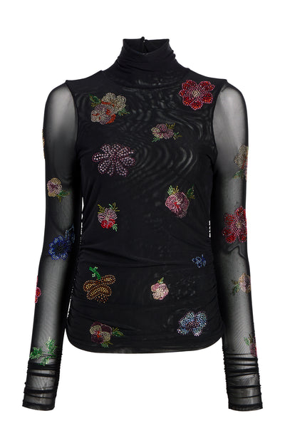 Heatset Pansy Garden Mesh Turtleneck