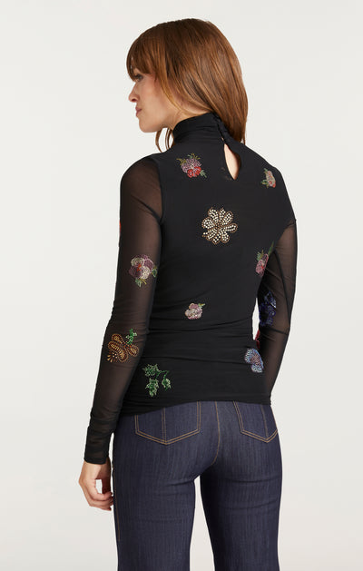 Heatset Pansy Garden Mesh Turtleneck