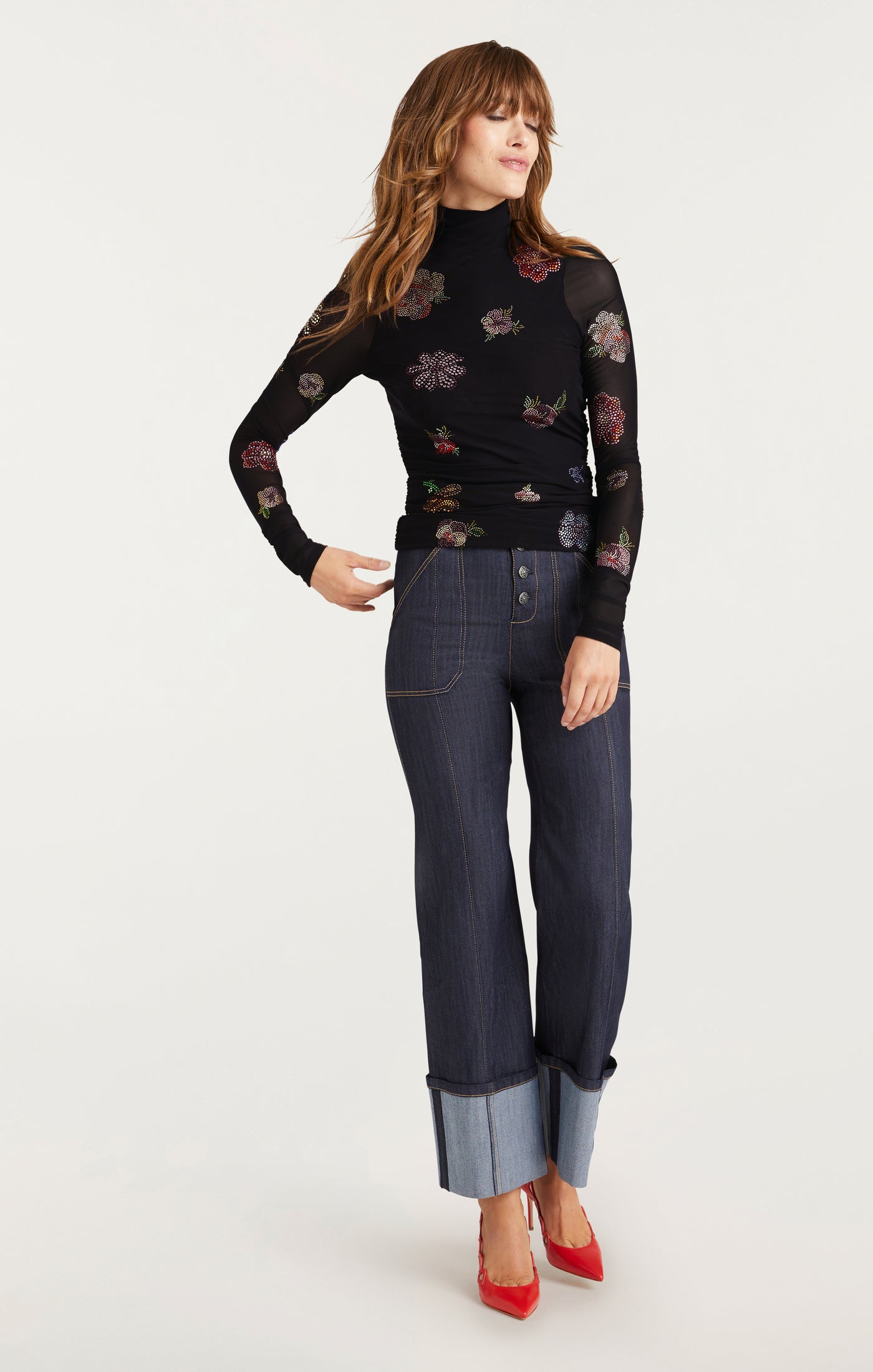 Heatset Pansy Garden Mesh Turtleneck