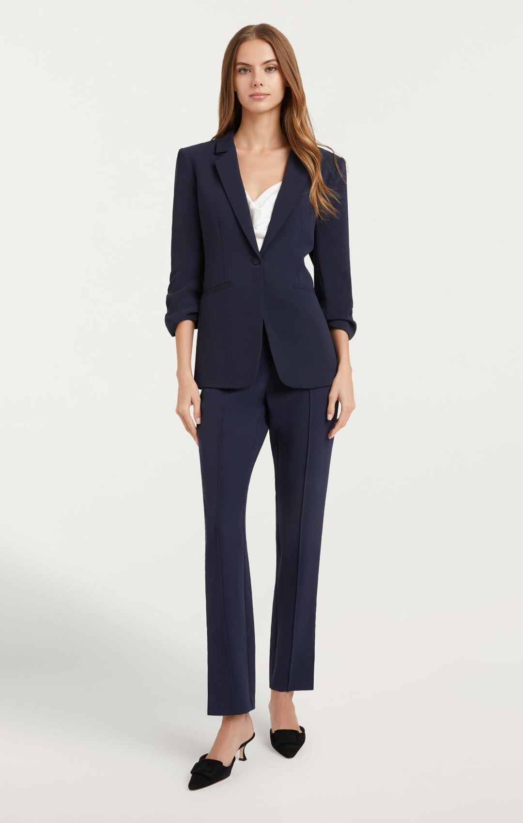navy blue dress jacket ladies Cinq à Sept Women's Khloe Crepe Ruched Blazer - Navy