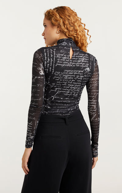 Mon Amour Shirred Mesh Turtleneck