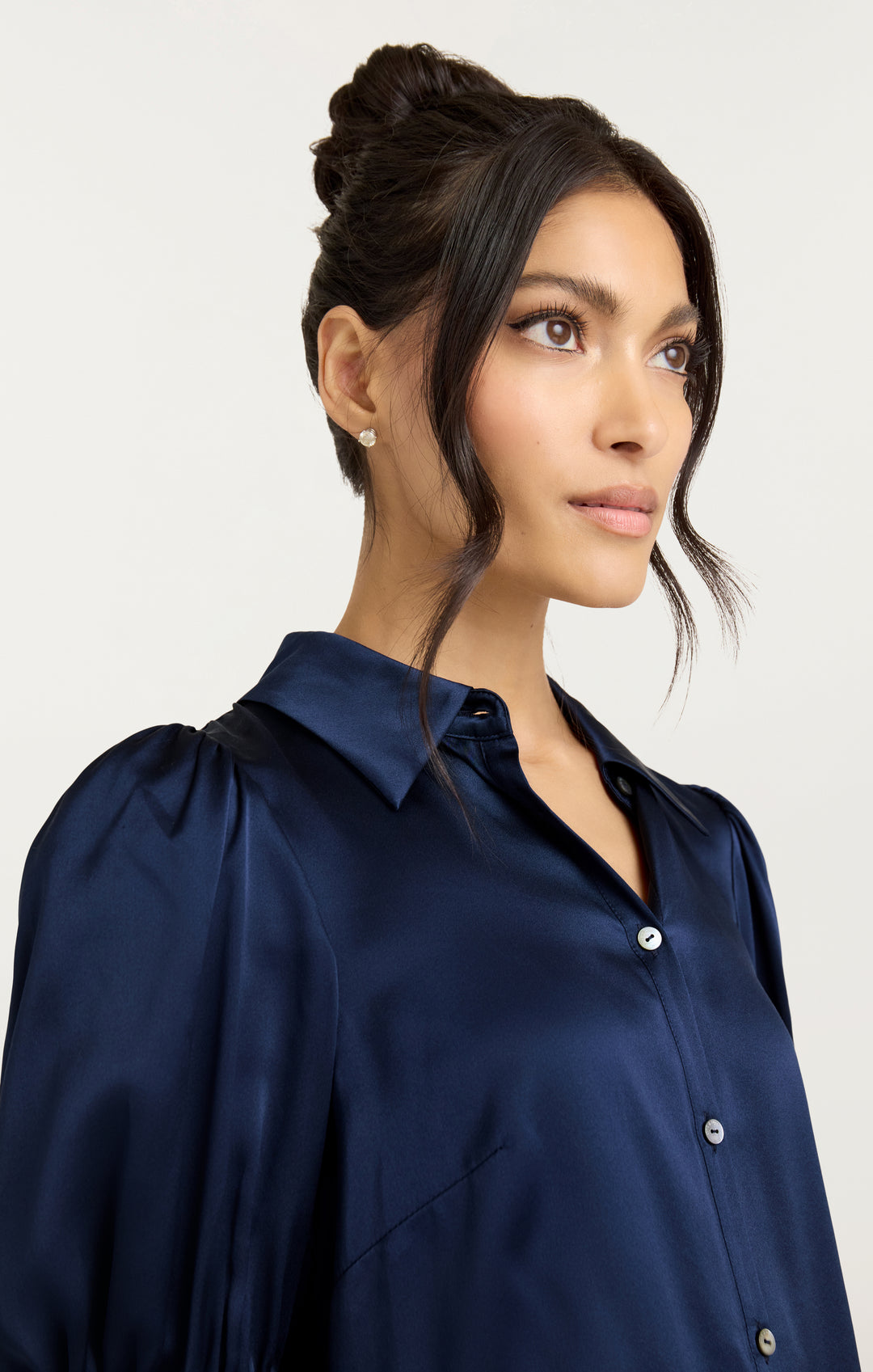 トップス hitomi puffy jacquard blouse / navy トップス hitomi puffy jacquard blouse / navy ☆hitomi puffy