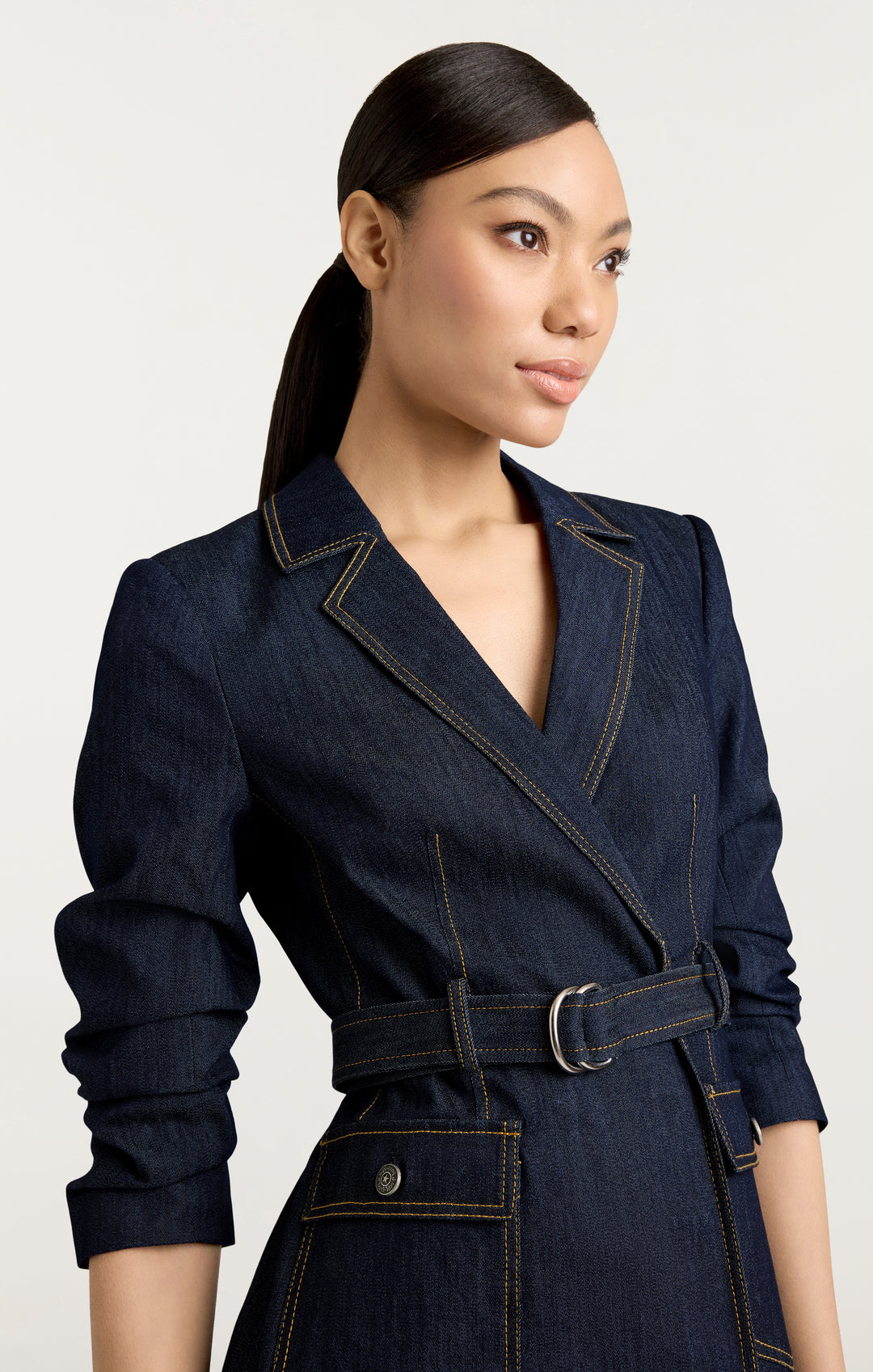 denim blazer dress Sosandar Dark Indigo Sleeveless Denim Blazer Dress