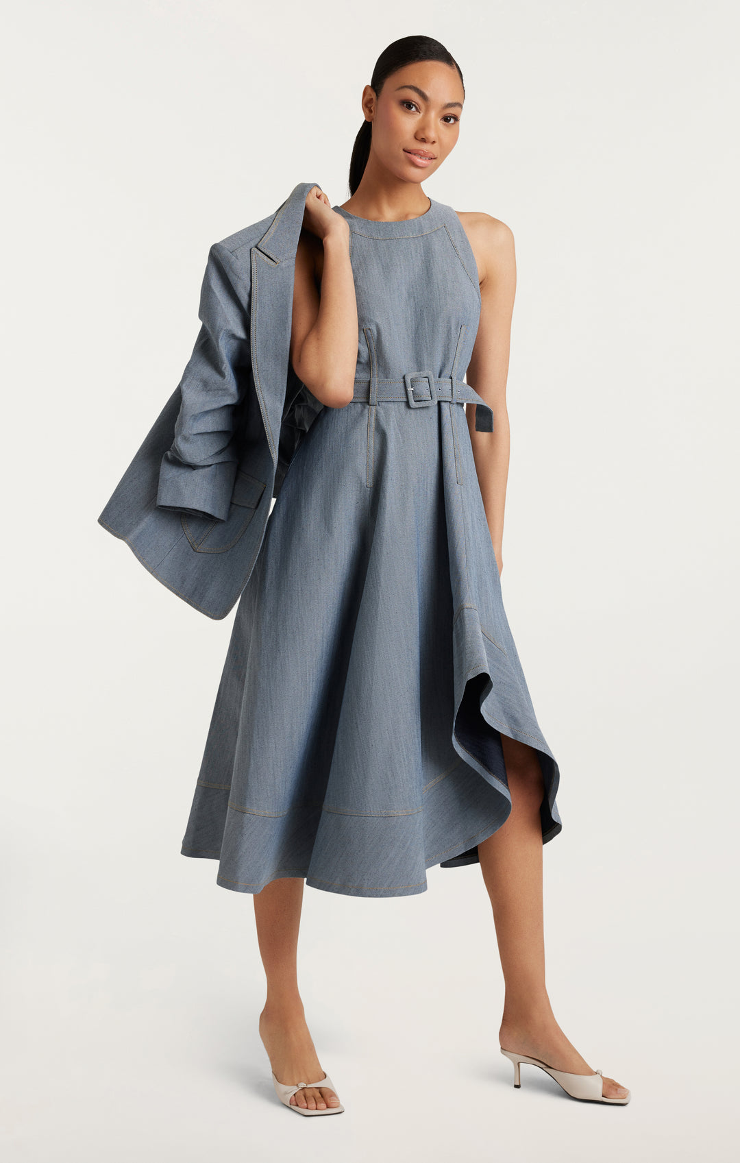 cinq a sept dress denim Cinq Sept Women's Zelda Denim Belted Midi-Dress - Indigo