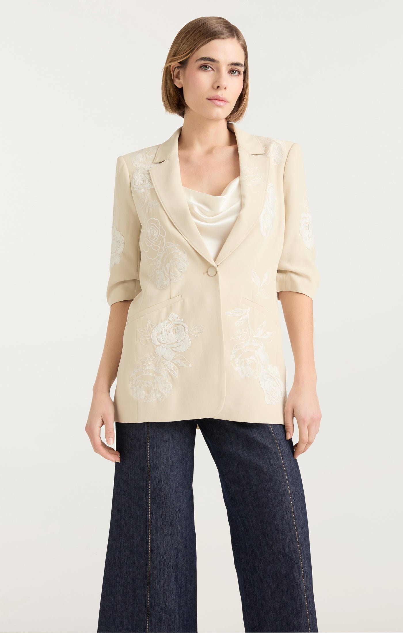 Floating Roses Embellished Short Sleeve Khloe Blazer