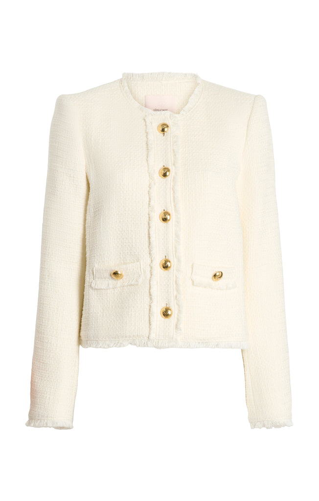 ★ETMON★ VNeck Fringe Tweed Jacket White 5005759344 Etmon-V-Neck Fringe Tweed Jacket, White│삼성물산 온라인몰