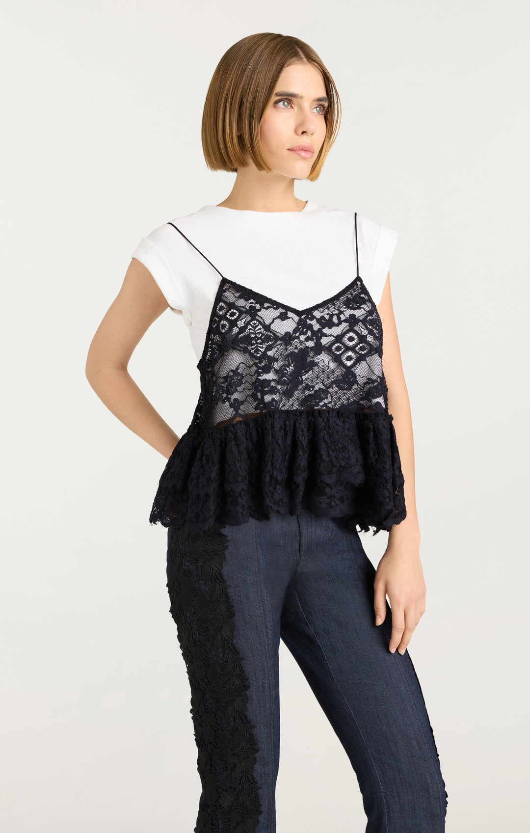 【新品】ANDMARY samantha ribbon tops black ANDMARY】Samantha ribbon tops