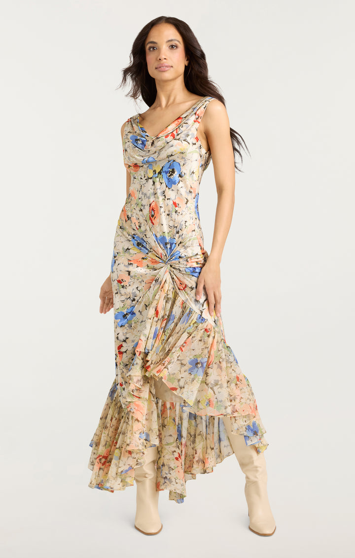 Cinq a sept neila outlet floral silk tie-waist midi dress